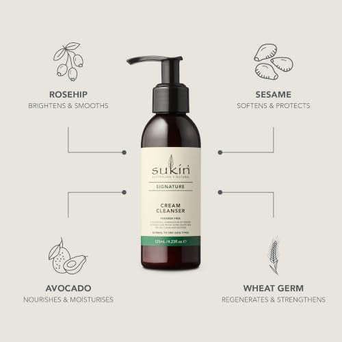 Sukin Signature Cream Cleanser - Moisturizing Face Wash & Makeup Remover, 4.23 Oz