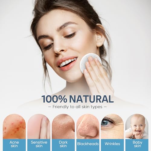 50-Count Compressed Facial Sponge, GAINWELL White Cellulose 100% Natural Cosmetic Spa Sponges for Facial Cleansing, Exfoliating Mask, Makeup Removal