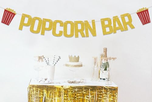 Gold Glitter Popcorn Bar Banner for Birthday & Wedding Parties