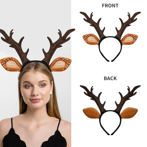 Woxafo Deer Antlers Headband - Cute Reindeer Horns for Halloween & Christmas Cosplay