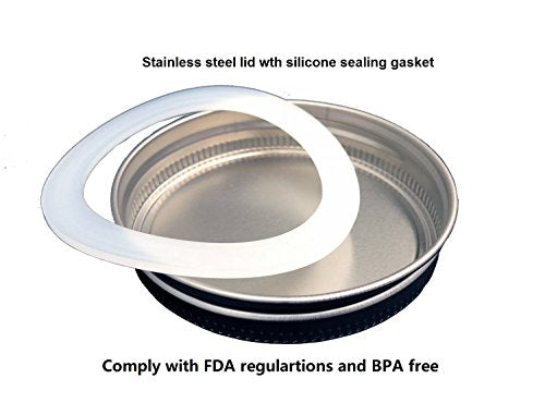 Wide Mouth Mason Jar Lids - Stainless Steel with Silicone Seals (6 Pack)