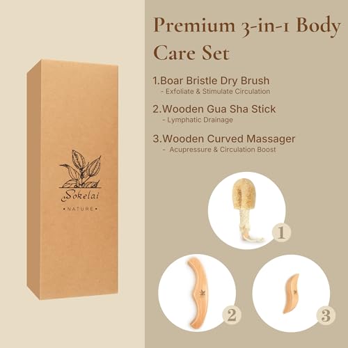 3-in-1 Dry Body Brush Set with Natural Sisal & Wooden Massage Tools