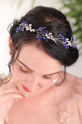 Teyglen Blue Crystal Headband Hair Vine - Bridal Wedding Hair Accessories