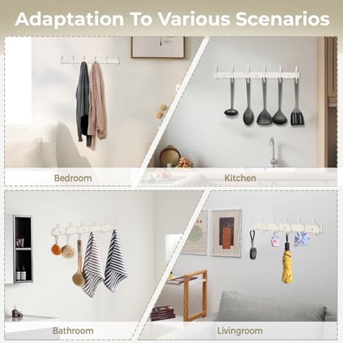 Dntorx Wall-Mounted Coat Rack Hooks - 2 Pack with 6 Double Hooks for Entryway & Bathroom
