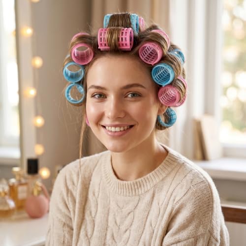 Heatless Hair Rollers Set - 12 Pcs Plastic Curlers with Covers