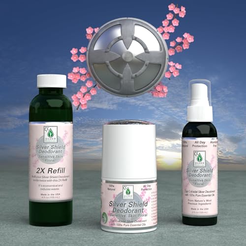 Silver Shield Sensitive Skin Deodorant with Colloidal Silver & Floral Scent - All Natural, Refillable Roll-On 2 oz
