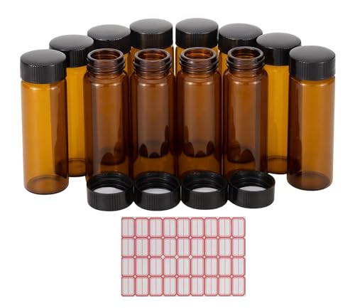 Kesell 30ml Amber Glass Vials with Labels - 12-Pack Leak-Proof