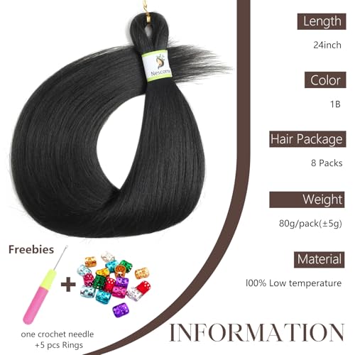 Pre Stretched Braiding Hair 24 Inch 8 Pack Yaki Straight for Crochet & Twist Styles