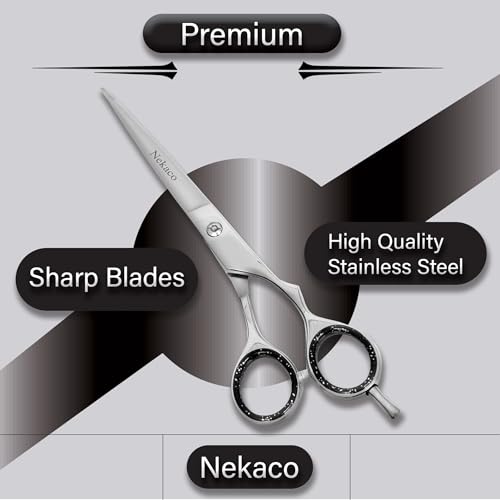 Nekaco 6.5 Inch Silver Hair Cutting Scissors with Adjustable Tension for Salon & Home Use