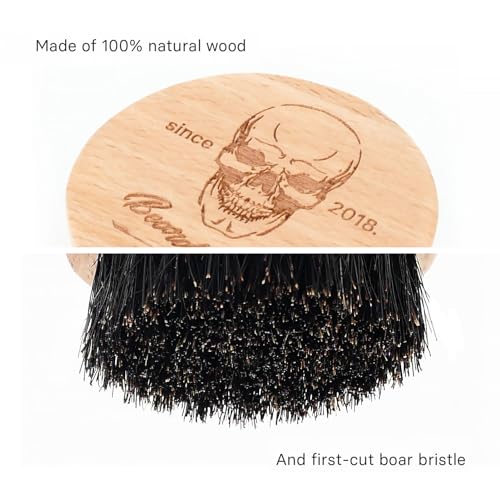 Beard Brush for Men - Small Round Boar Bristle Wooden Brush