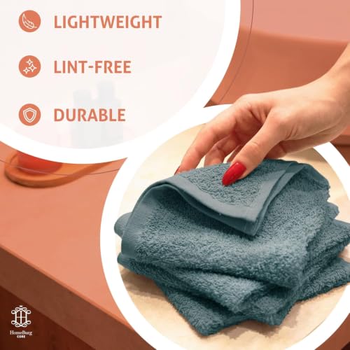 HomeBurg Teal Cotton Washcloths 10-Pack - Soft, Absorbent Bathroom & Kitchen Towels, 12x12 Inches