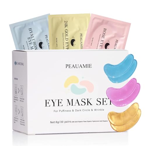 Peauamie 3Mix Under Eye Patches Set - Gold, Hyaluronic Acid & Rose for Dark Circles & Puffiness