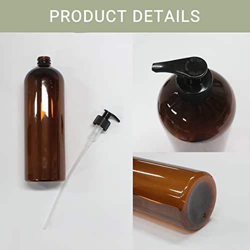 4 Pack 32 oz Amber PET Plastic Pump Bottles for Shampoo and Lotion