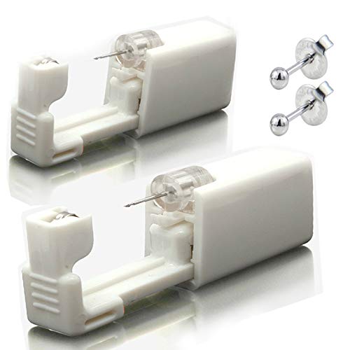 Self Ear Piercing Gun Kit - 2 Pack with Earrings & Alcohol Pads