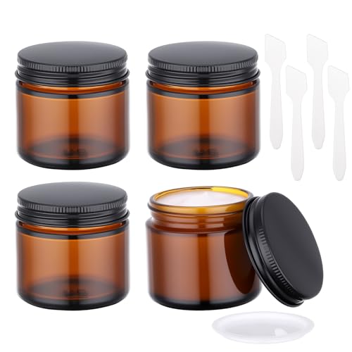 Segbeauty 2oz Amber Glass Jars (4 Pack) - Refillable Cosmetic Containers