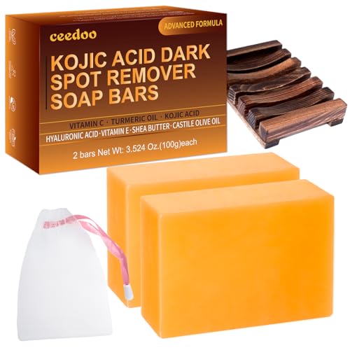Kojic Acid Soap for Dark Spot Removal with Turmeric & Vitamin C - 2 Bars