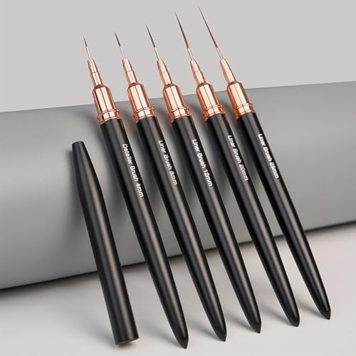 5Pcs Nail Art Brush Set - Metallic Fine Detail Painting Tools