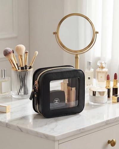 LETGO Small Black Square Clear Makeup Bag for Women & Men, Travel Cosmetic Organizer