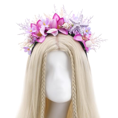 KorViSHOW Purple Hawaiian Flower Crown Headband - Bridal & Festival Accessory