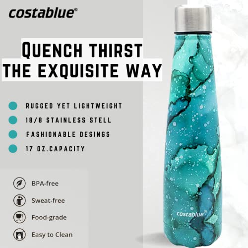 17oz Insulated Stainless Steel Water Bottle - Leakproof Thermos in Bubbly Green