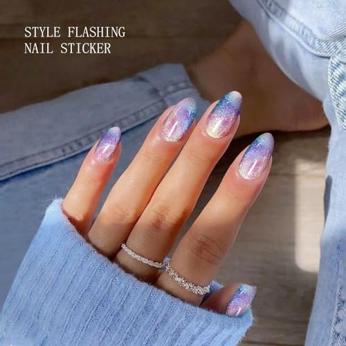 JMEOWIO Semi Cured Gel Nail Sticker Wrap Glitter – Easy DIY Nail Art Strips