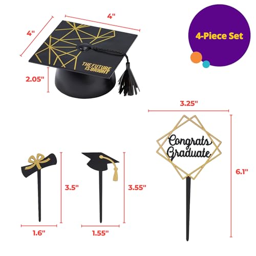 Graduation Cake Topper Set - The Future Is Bright, 4 Pieces
