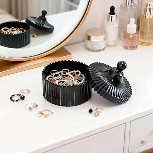 Black 3-Piece Powder Puff Set with Glass Container for Body & Face
