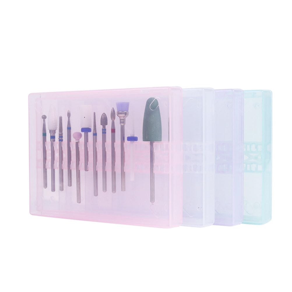 FOMIYES Nail Drill Bits Cases Nail Drill Box Manicure Case: 4pcs 14 Grids Nails Drill Bits Storage Box Nail Polishing Heads Display Container Holder for Grinding Heads Drill Storage Box