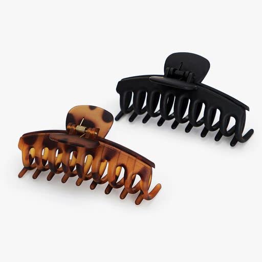 Large Hair Clips for Women - Durable Recycled Plastic Claw Clips | All-Day Hold, Comfortable Fit - Black & Tortoise, 2pcs