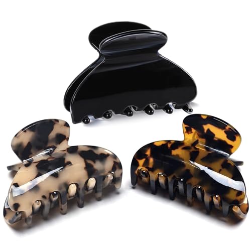 Medium Tortoise Claw Hair Clips for Women - 3 Pack with Leopard Print