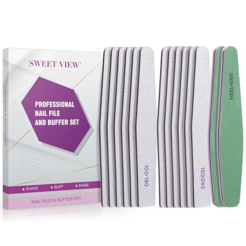 SWEET VIEW 14PCS Nail Files Buffers Set for All Nail Types – Natural, Gel & Acrylic