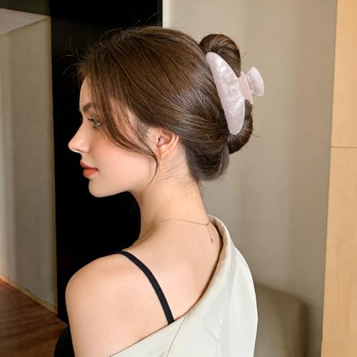 Ivyu Cloud White Pink 3.5 Inch Glitter Hair Claw Clips for Women - Strong Hold & Non-Slip, Cute Hair Accessories for Thick or Thin Hair
