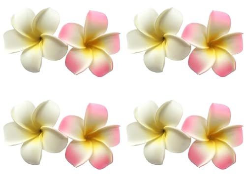 8 Pcs Hawaiian Frangipani Foam Hair Clips - Pink & White Flowers