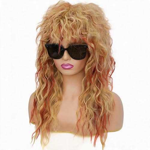 Curly Orange Mix Blonde Mullet Wig for Women - 80s Rocker Costume