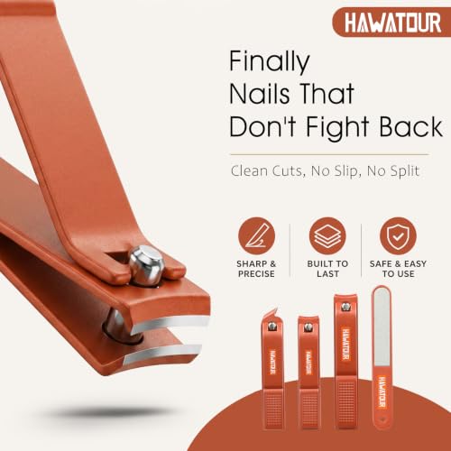 HAWATOUR 4-Piece Professional Nail Clipper Set - Terracotta Red