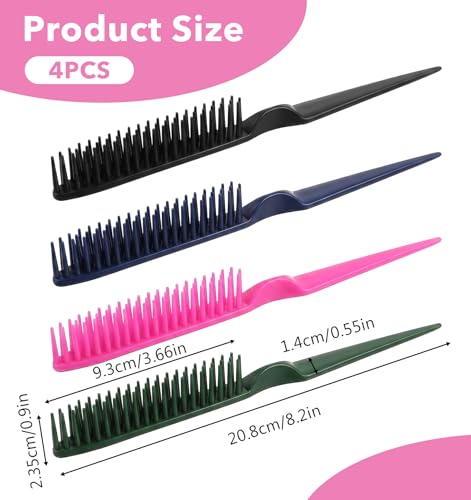 4 Pack 3-Row Hair Detangling Combs Nylon Bristle Styling Tool