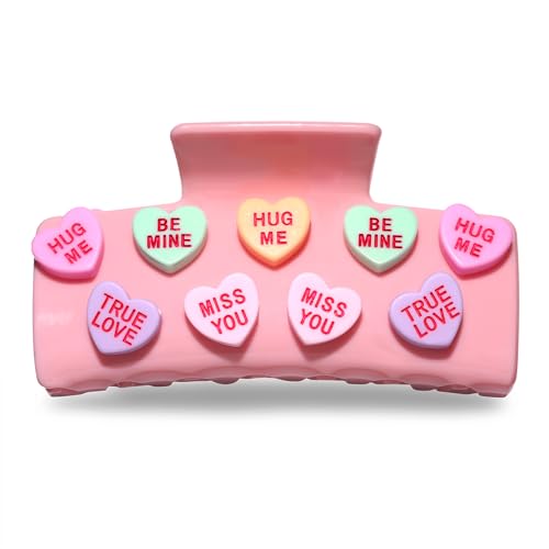 PHALIN Pattern C Valentine’s Day Large Pink Heart Hair Claw Clips with Conversation Candy Charms
