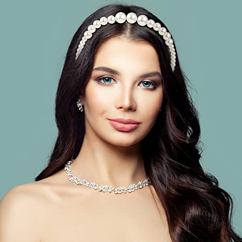 Hoteam 3 Pcs Pearl Headbands for Women - Bridal Hair Accessories