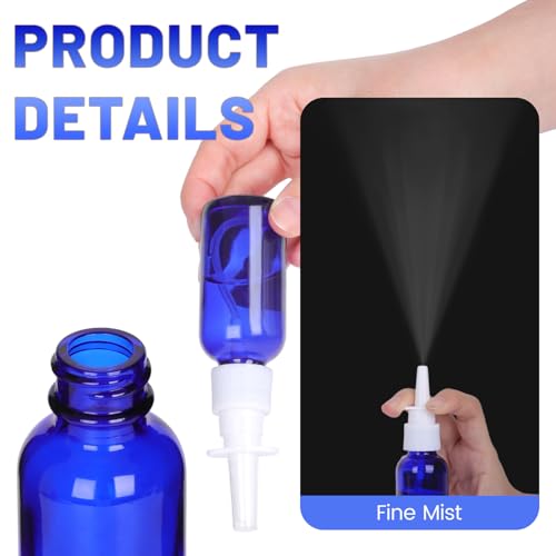 10 Pack Blue Glass Nasal Spray Bottles - Refillable 1 oz Sprayers