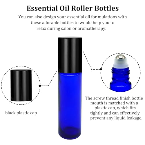 25 Pcs Blue Essential Oil Roller Bottles 10ml Glass with Funnels