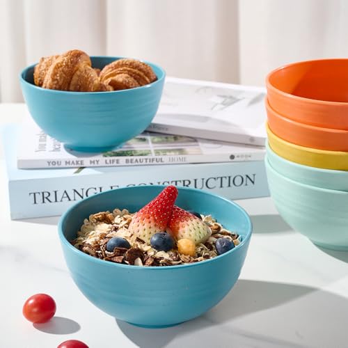 Luckore Unbreakable Wheat Straw Cereal Bowls Set of 8 - 26 oz, Multicolor