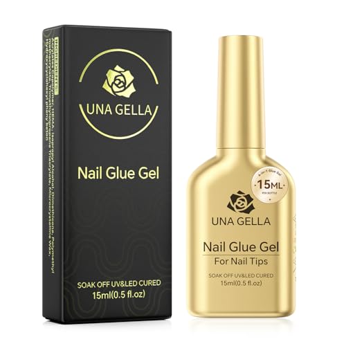 UNA GELLA 6 in 1 Gel Nail Glue for Clear Acrylic Nails Tips, 15ml U V Nail Glue Long Lasting Super Strong Brush for Base Coat, Clear Fake Nails, and Soft Gel Tips Lamp Curing Required