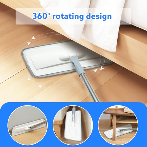 wlich Microfiber Floor Mop - 55" Extendable with 4 Reusable Pads