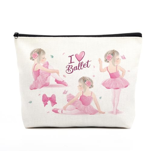 Fkovcdy White Ballet Ballerina Makeup Bag Watercolor Dance Gift for Girls & Teens