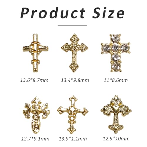 60 Pcs 3D Alloy Metal Crystal Cross Nail Charms for Art