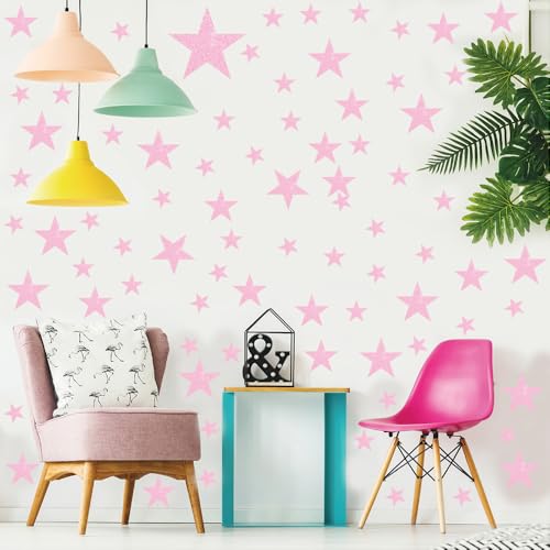 114 Pcs Holographic Pink Star Wall Decals - Waterproof Vinyl Stickers