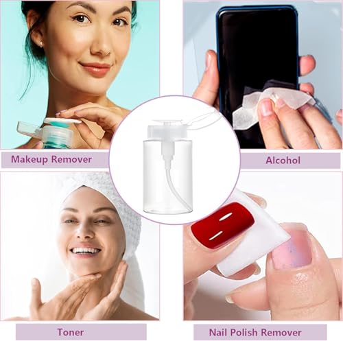 Push Down Pump Dispenser 100ml - 2-Pack Clear Bottles for Nail Polish & Makeup Remover