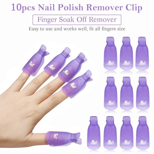 Purple Nail Art Soak Off Clips & Cuticle Pusher Set - Reusable Gel Polish Remover