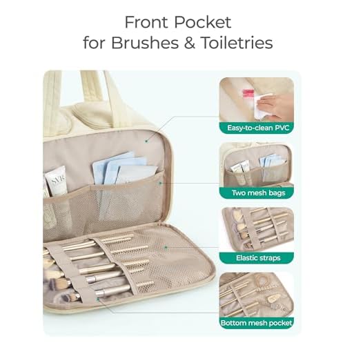 BAGSMART Travel Toiletry Bag, Puffy Large Toiletry Bag for Women, Lightweight Cosmetic Makeup Bag Organizer with Handle for Traveling, Accessories, Essentials, Toiletries (Black)