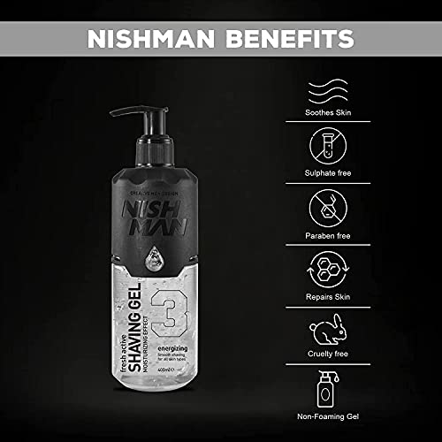 Nishman Shaving Gel 400ml - Clear, Non-Irritating, Moisturizing for Smooth Shave